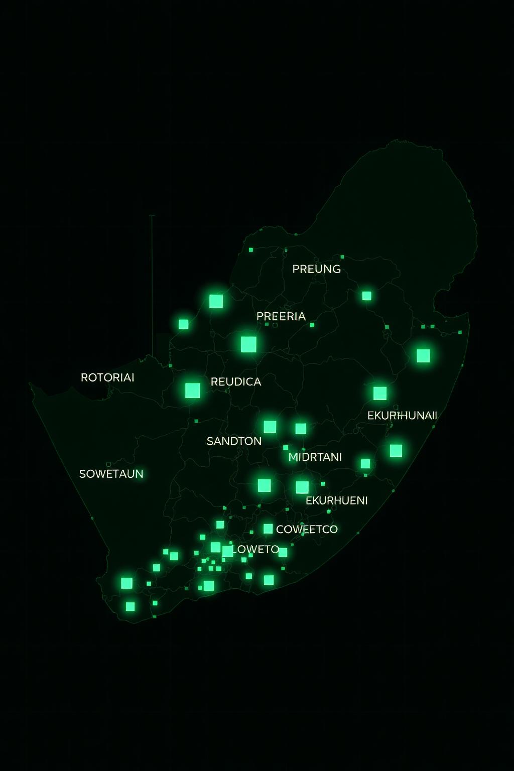 Map of Gauteng showing towing partner coverage around Johannesburg and Pretoria
